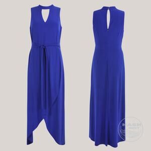 Frank Lyman 6 Sapphire Maxi Dress | Wrap High-Low Hem, Keyhole Neck NWOT